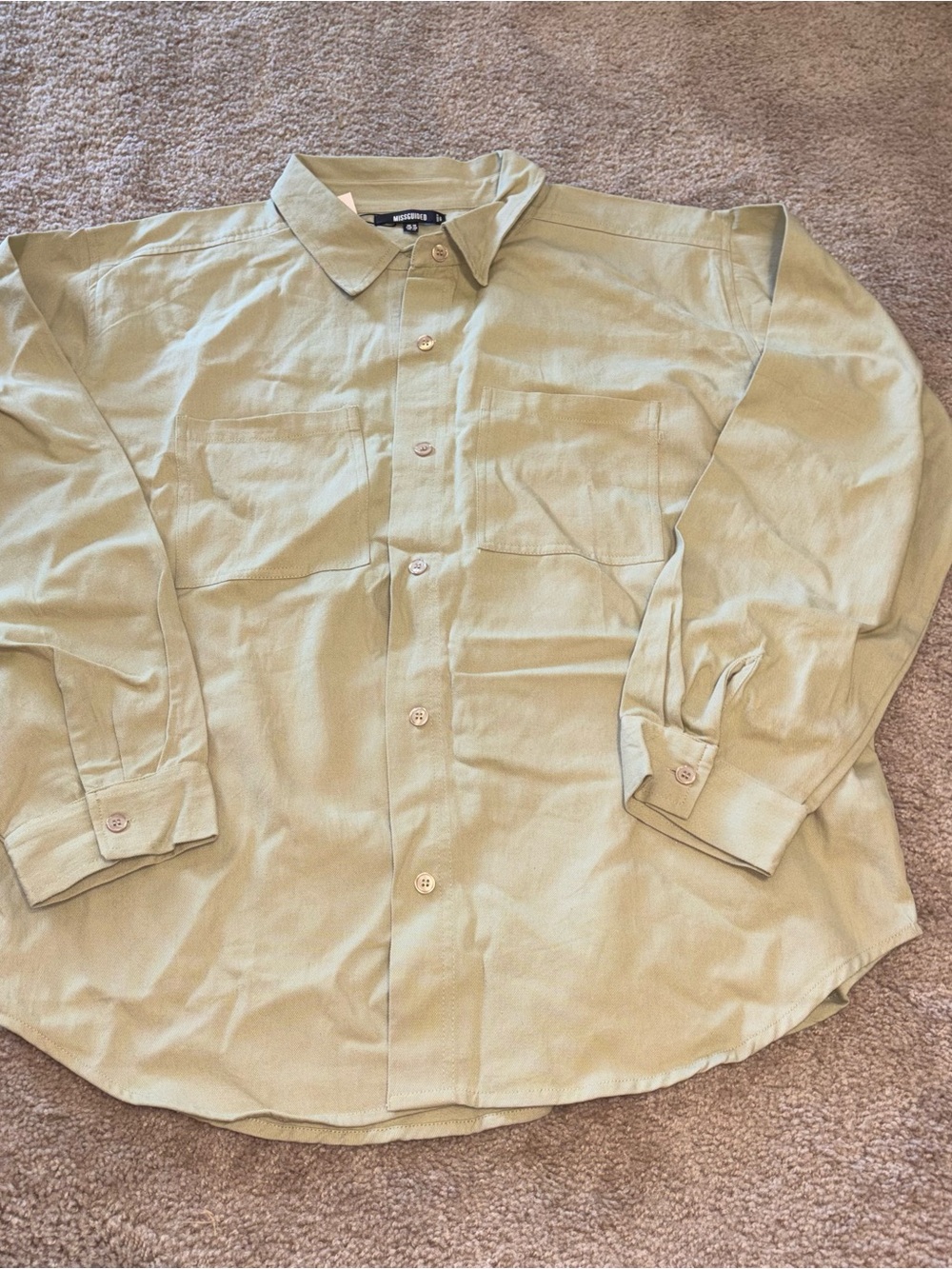 Missguided size 12 new Sage Green Long-Sleeve Button-Down Shirt
